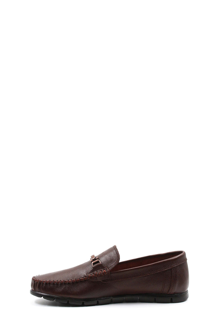 Men's Brown Leather Buckle Moccasins-Wessi