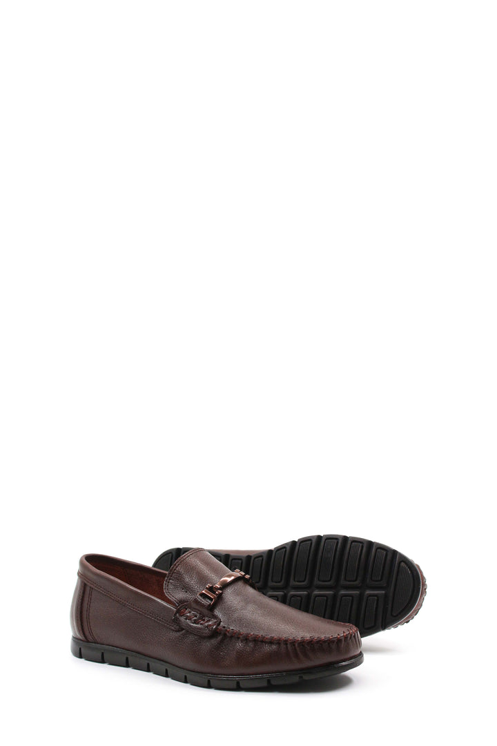 Men's Brown Leather Buckle Moccasins-Wessi
