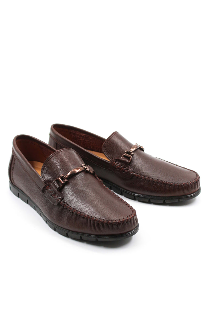 Men's Brown Leather Buckle Moccasins-Wessi