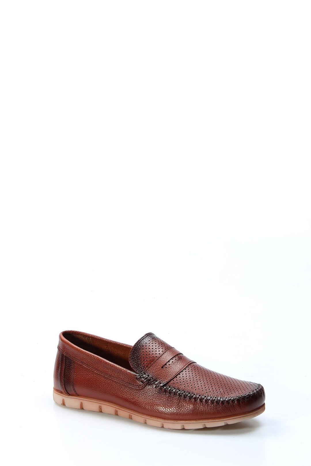 Men's Brown Leather Casual Loafers-Wessi