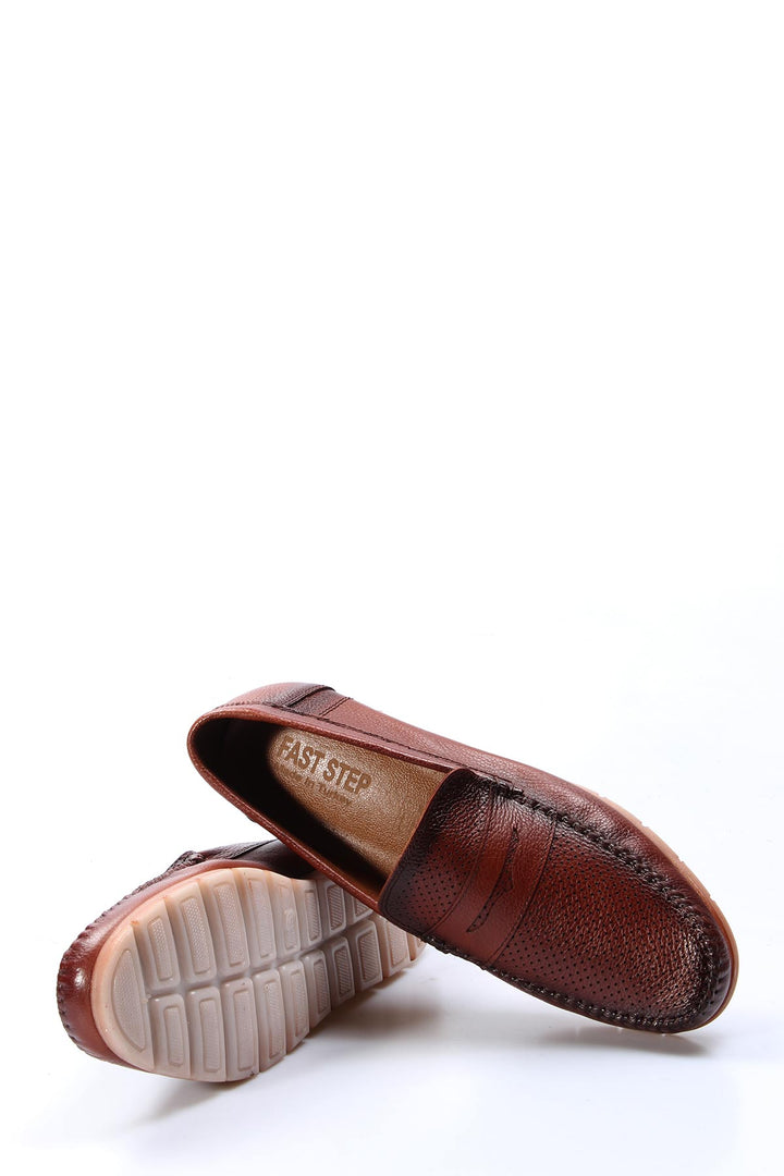 Men's Brown Leather Casual Loafers-Wessi