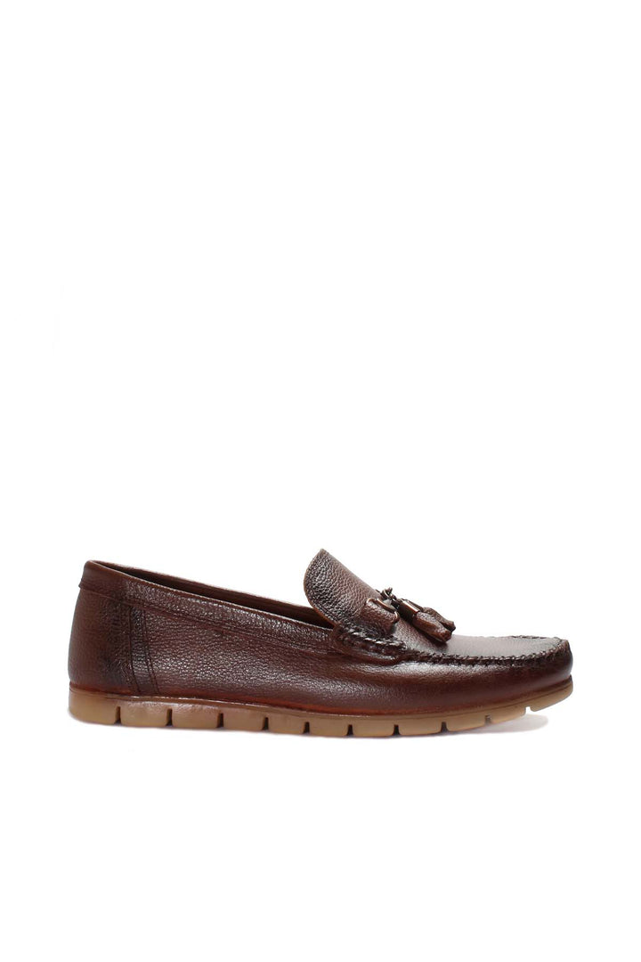 Men's Brown Leather Tassel Loafers - Wessi