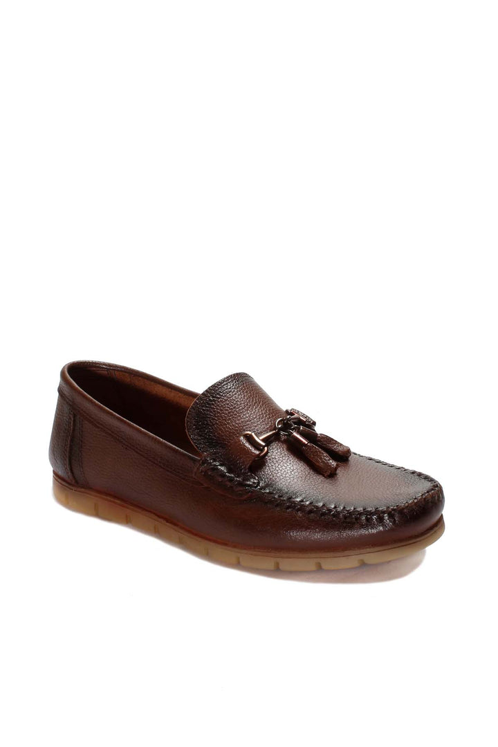 Men's Brown Leather Tassel Loafers - Wessi