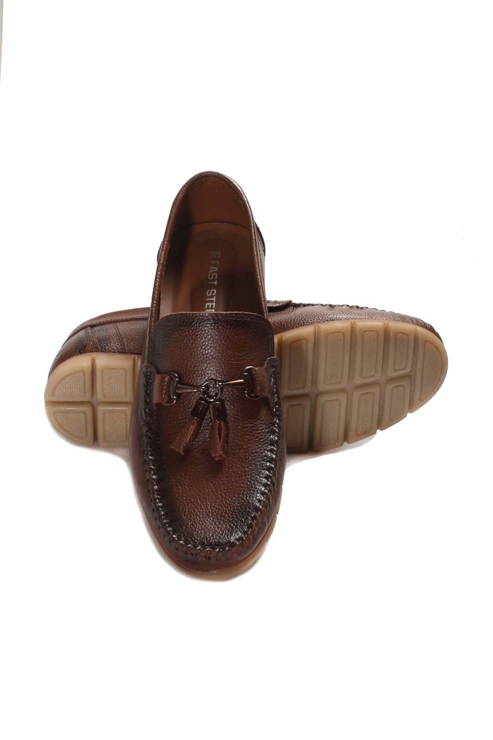Men's Brown Leather Tassel Loafers - Wessi