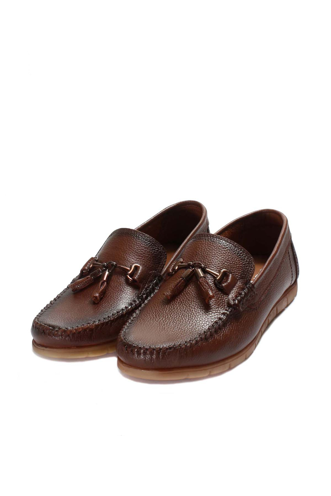 Men's Brown Leather Tassel Loafers - Wessi