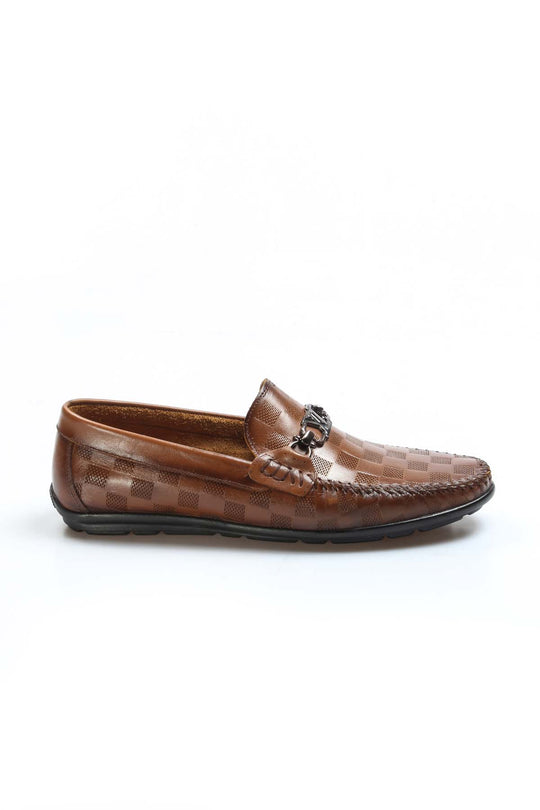 Mocasines Hombre Piel Cuadros Marrón-Wessi