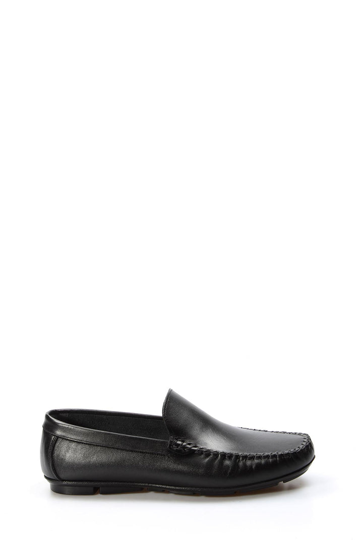 Men's Black Leather Loafers with Moc Toe Stitching - Wessi