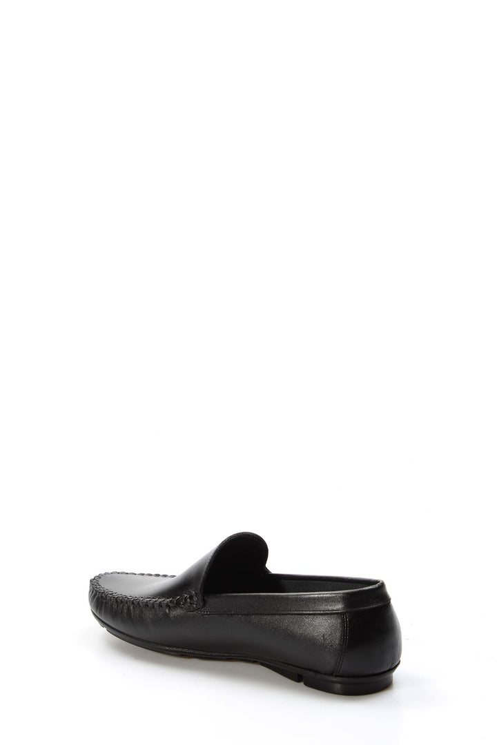 Men's Black Leather Loafers with Moc Toe Stitching - Wessi