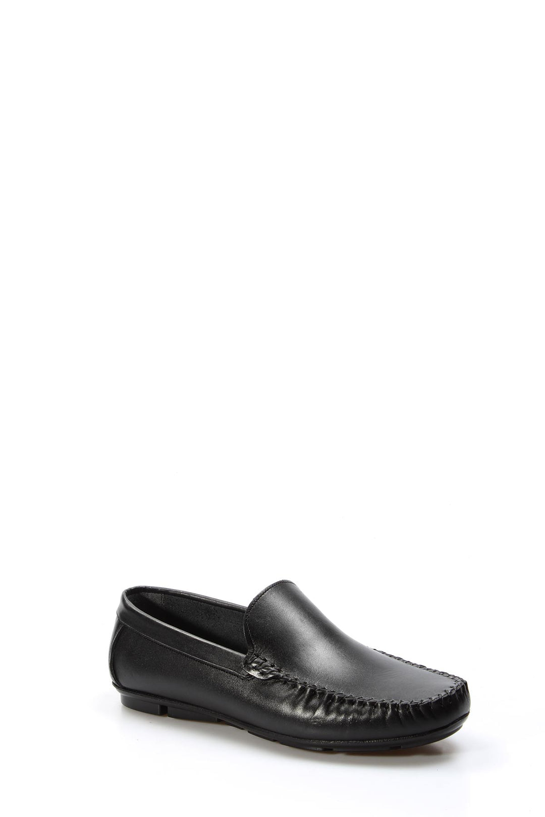 Men's Black Leather Loafers with Moc Toe Stitching - Wessi