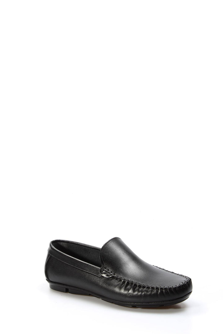 Men's Black Leather Loafers with Moc Toe Stitching - Wessi