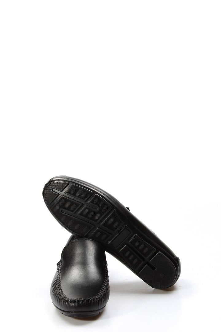Men's Black Leather Loafers with Moc Toe Stitching - Wessi