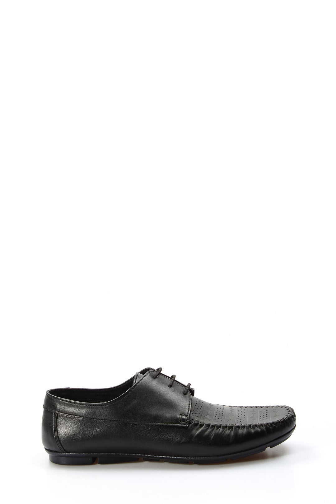 Men's Black Leather Lace-Up Loafers with Perforated Detail - Wessi