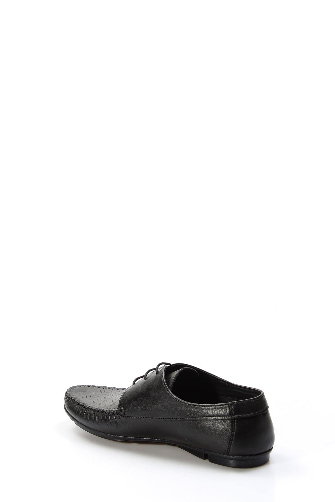 Men's Black Leather Lace-Up Loafers with Perforated Detail - Wessi