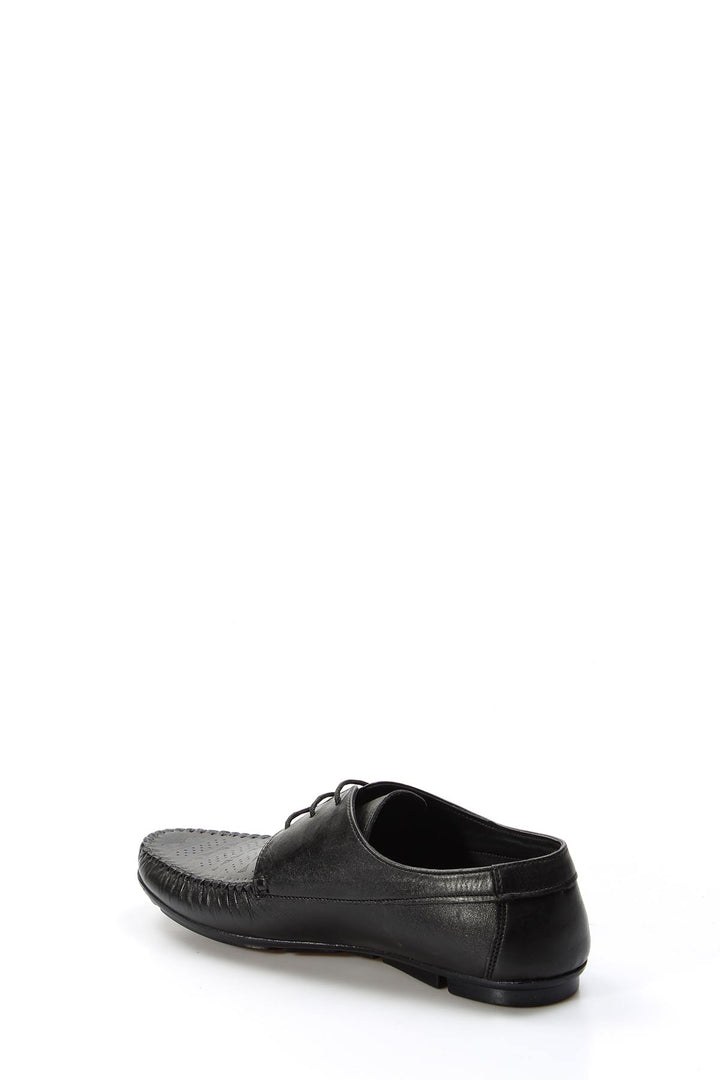 Men's Black Leather Lace-Up Loafers with Perforated Detail - Wessi