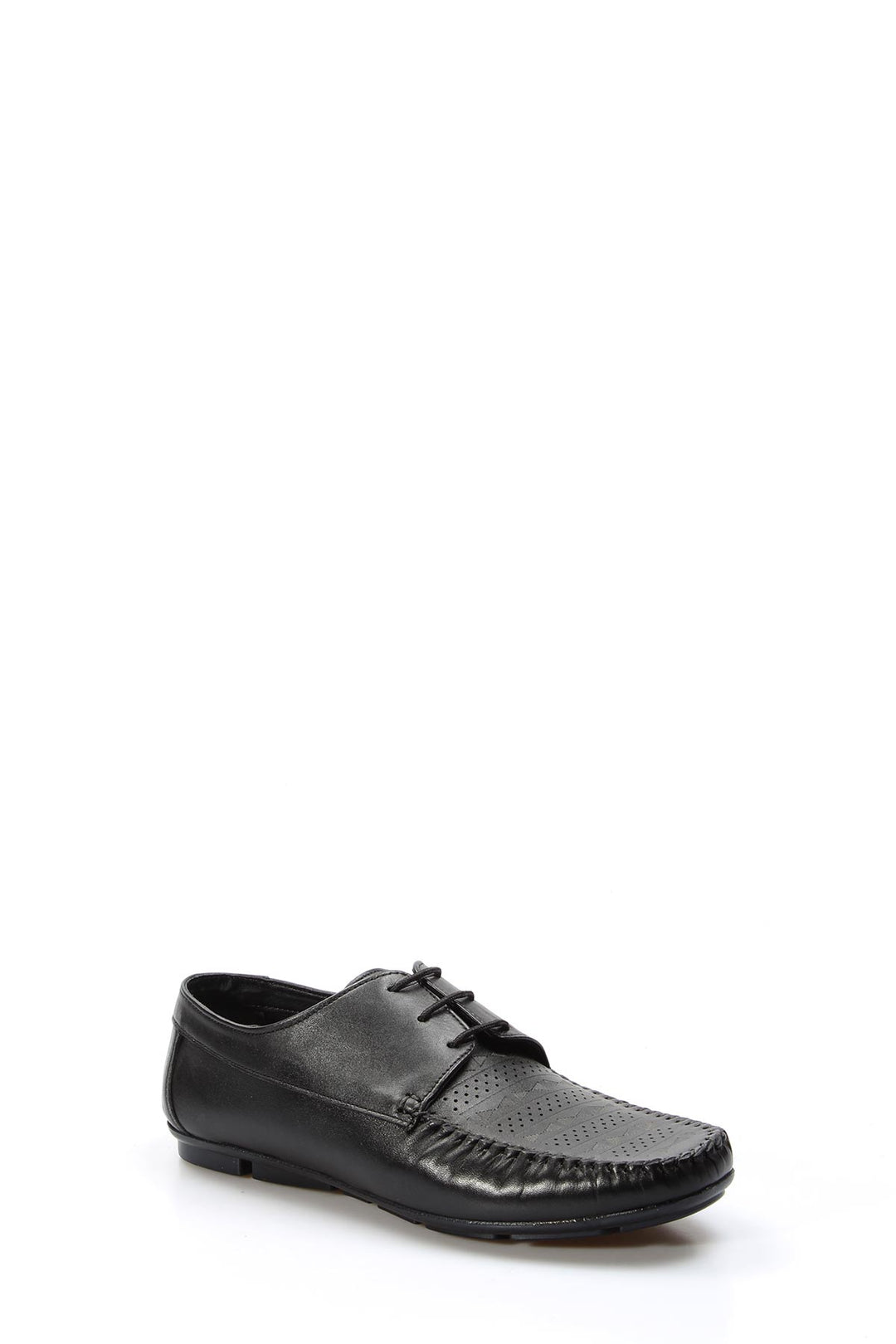 Men's Black Leather Lace-Up Loafers with Perforated Detail - Wessi