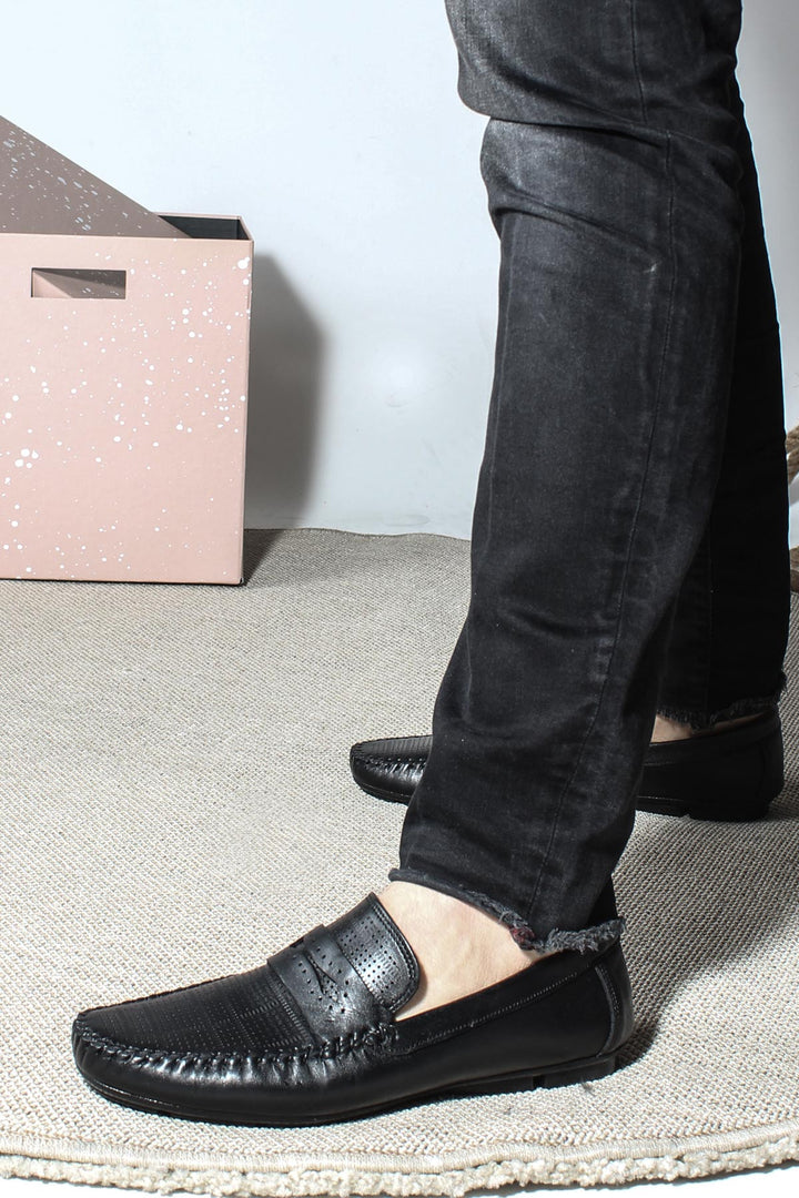 Men's Black Leather Loafers - Wessi