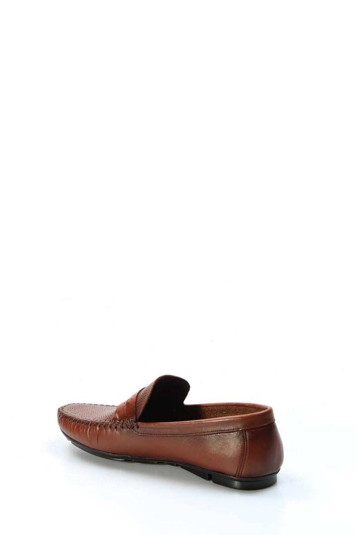 Men's Brown Leather Perforated Loafers with Moc Toe Detailing - Wessi