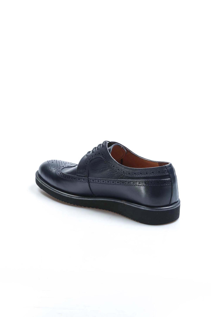 Men's Navy Leather Brogue Dress Shoes with Rubber Sole - Wessi