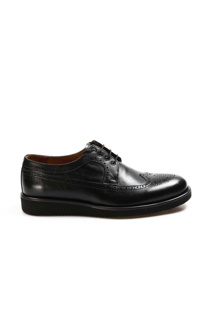 Men's Black Leather Brogue Derby Shoes with Cushioned Sole - Wessi