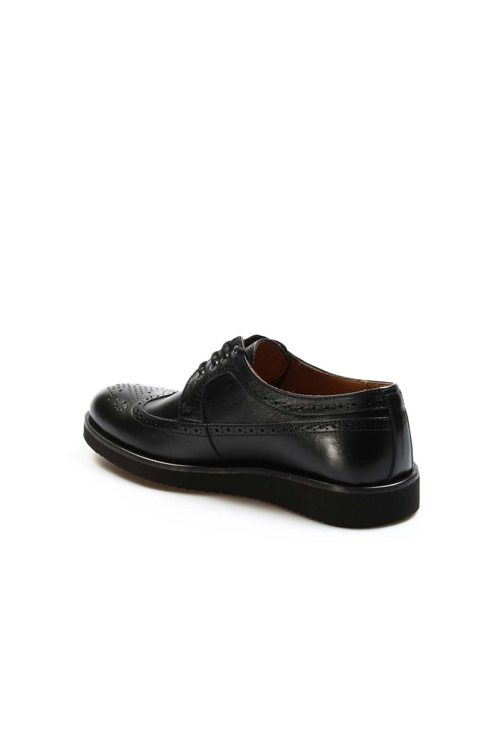 Men's Black Leather Brogue Derby Shoes with Cushioned Sole - Wessi