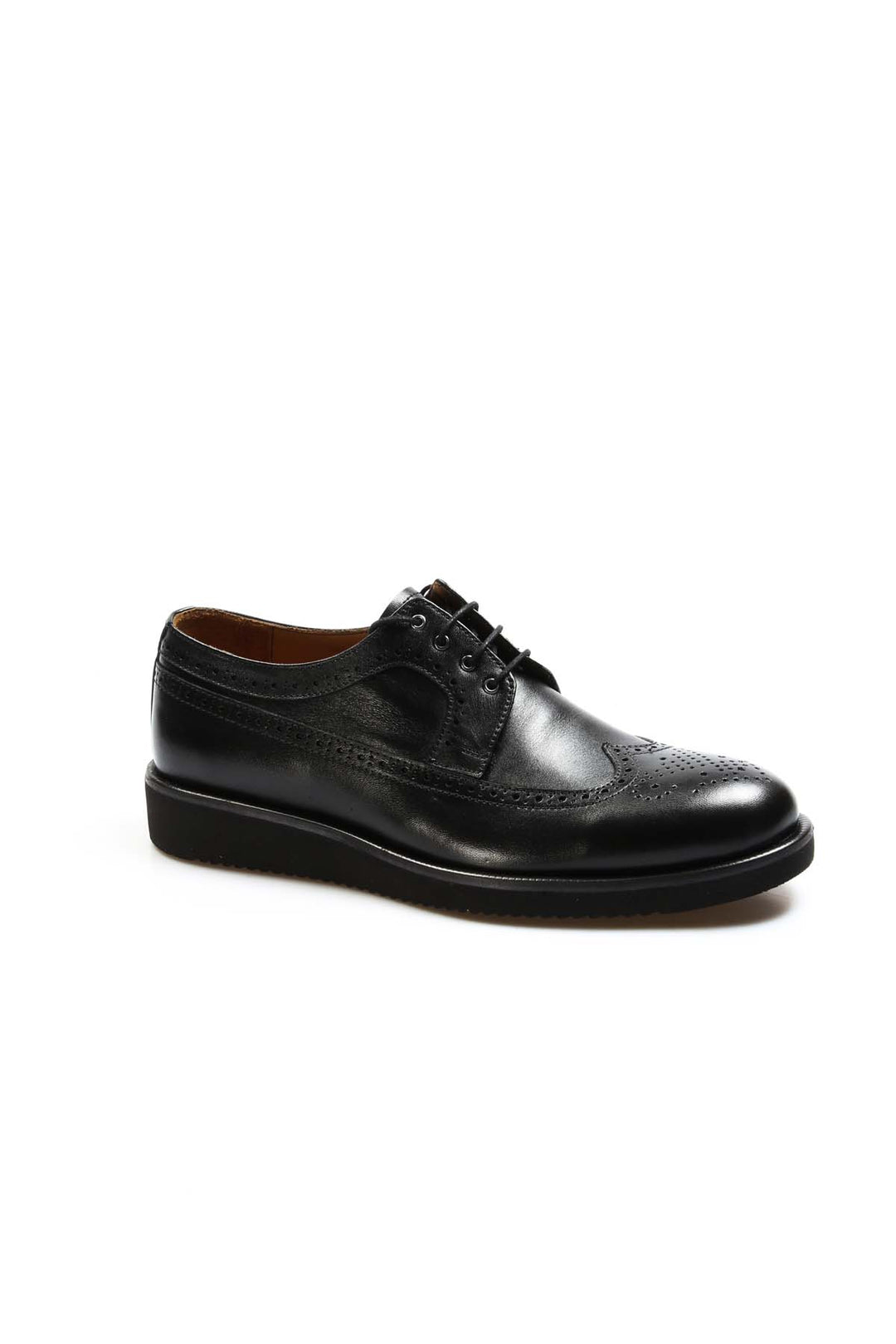 Men's Black Leather Brogue Derby Shoes with Cushioned Sole - Wessi