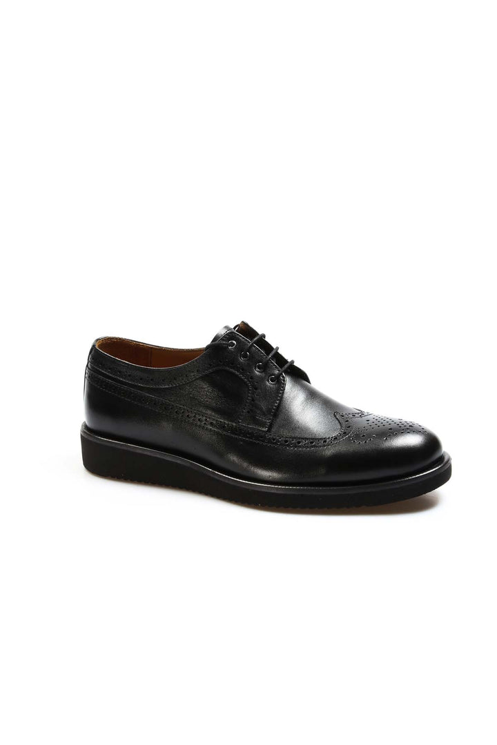 Men's Black Leather Brogue Derby Shoes with Cushioned Sole - Wessi