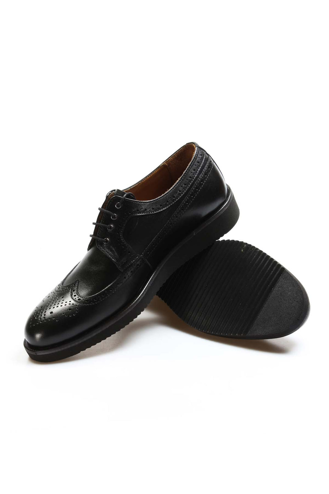 Men's Black Leather Brogue Derby Shoes with Cushioned Sole - Wessi