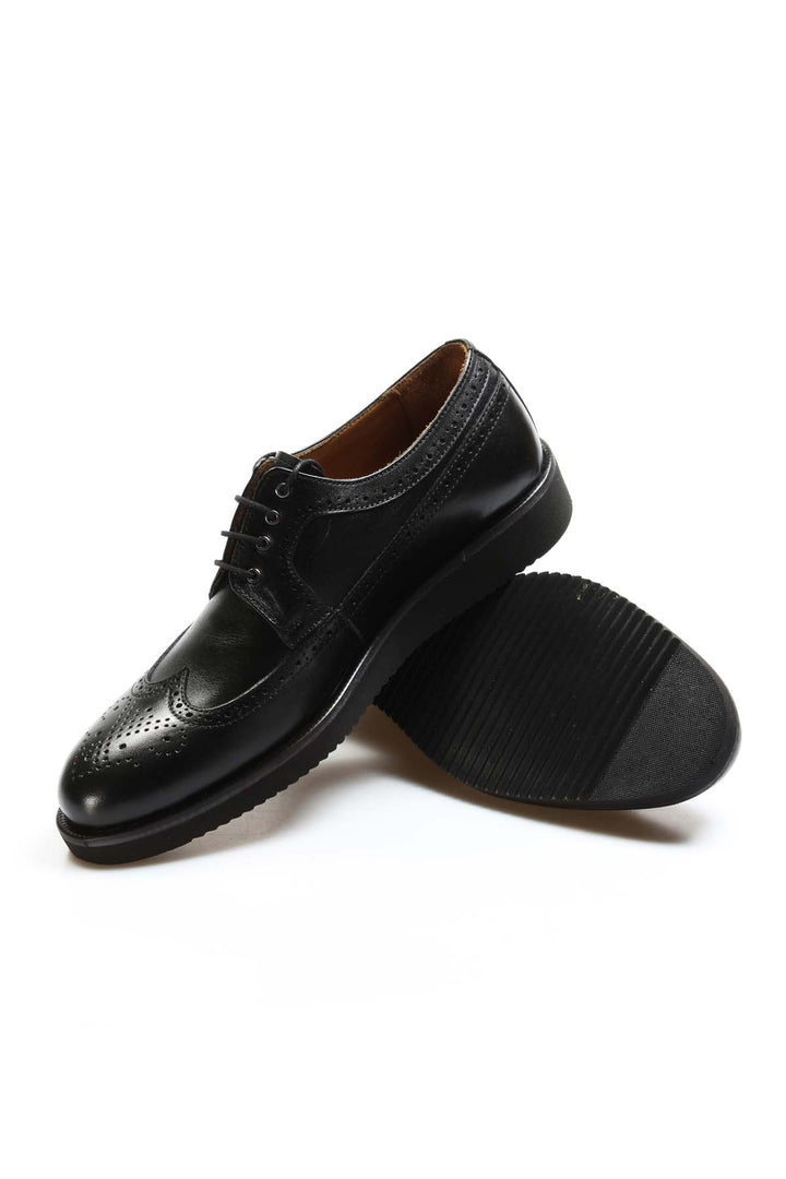 Men's Black Leather Brogue Derby Shoes with Cushioned Sole - Wessi
