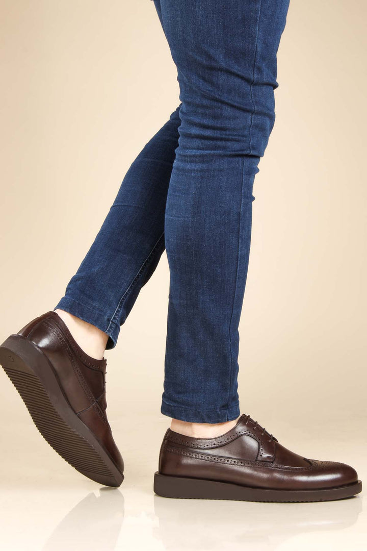 Men's Brown Leather Classic Oxford Shoes-Wessi