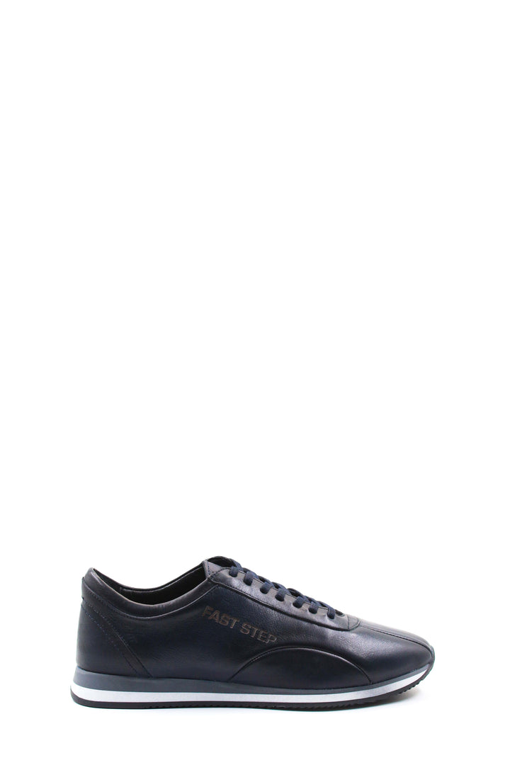Men's Navy Blue Leather Running Shoes-Wessi