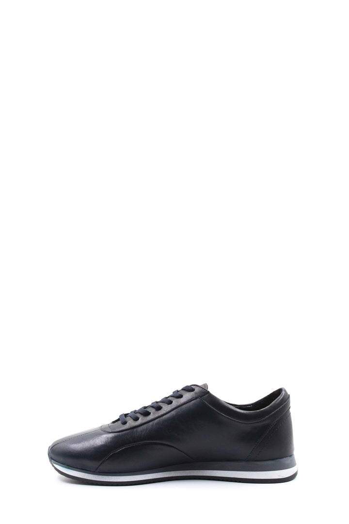 Men's Navy Blue Leather Running Shoes-Wessi