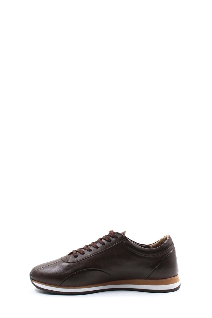 Men's Brown Leather Casual Sneakers-Wessi