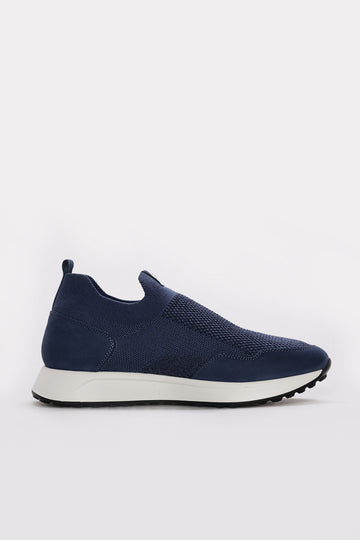 Blue Textured Leather Slip-On Sneakers for Men | Wessi