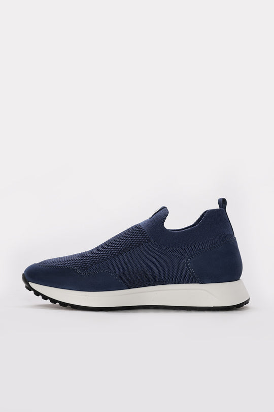 Blue Textured Leather Slip-On Sneakers for Men | Wessi