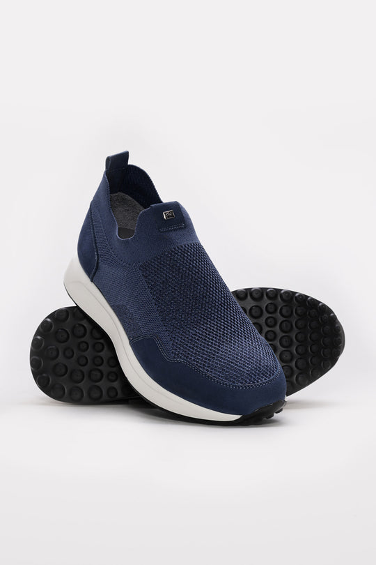 Blue Textured Leather Slip-On Sneakers for Men | Wessi
