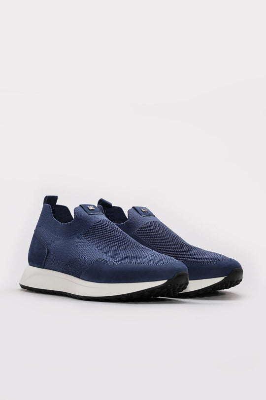 Blue Textured Leather Slip-On Sneakers for Men | Wessi