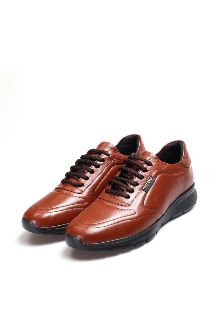 Men's Brown Leather Sneakers with Black Rubber Sole - Wessi