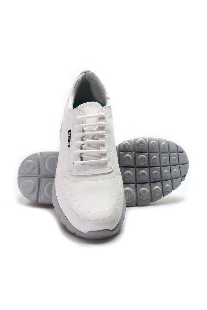 Sneakers Stringate da Uomo in Pelle Bianca con Suola Grigia - Wessi