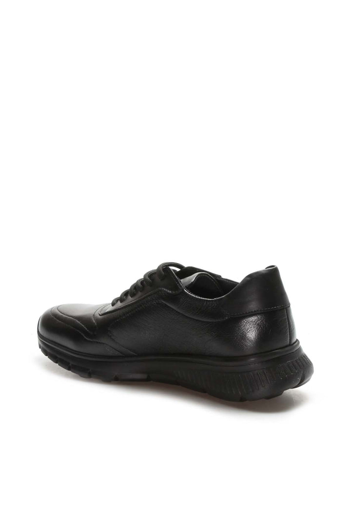 Men's Black Leather Lace-Up Sneakers with Textured Sole  - Wessi