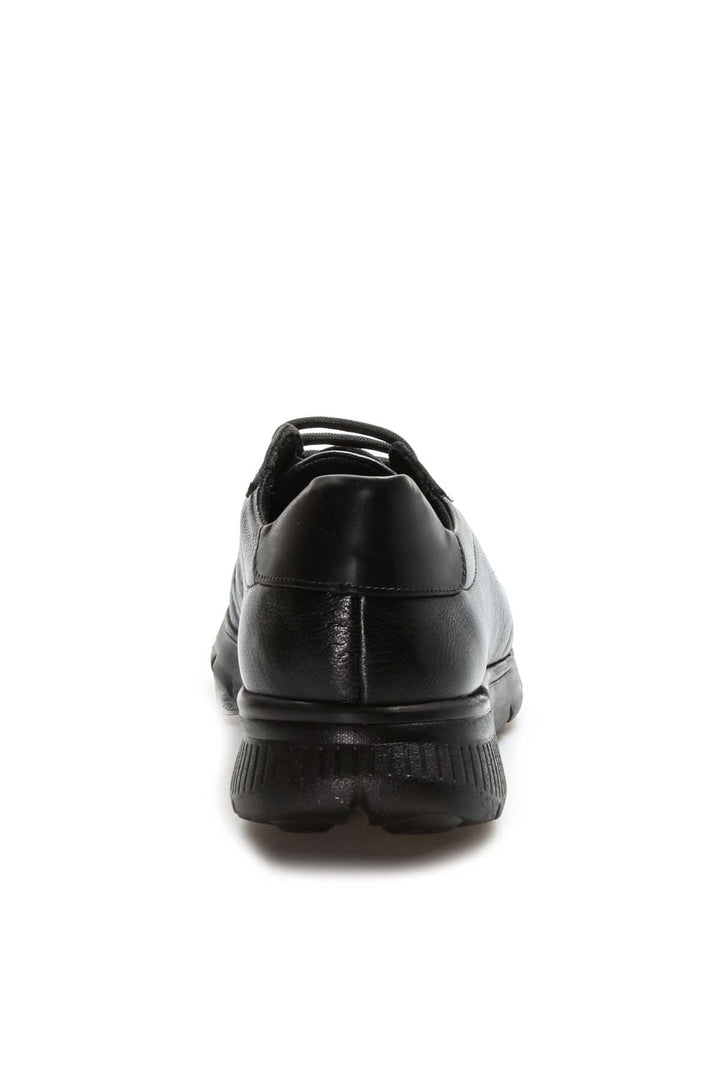 Men's Black Leather Lace-Up Sneakers with Textured Sole  - Wessi
