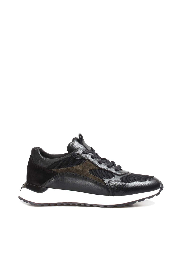 Men's Black Leather Sneakers with Mesh Panels and White Sole - Wessi