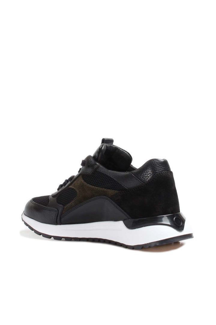 Men's Black Leather Sneakers with Mesh Panels and White Sole - Wessi