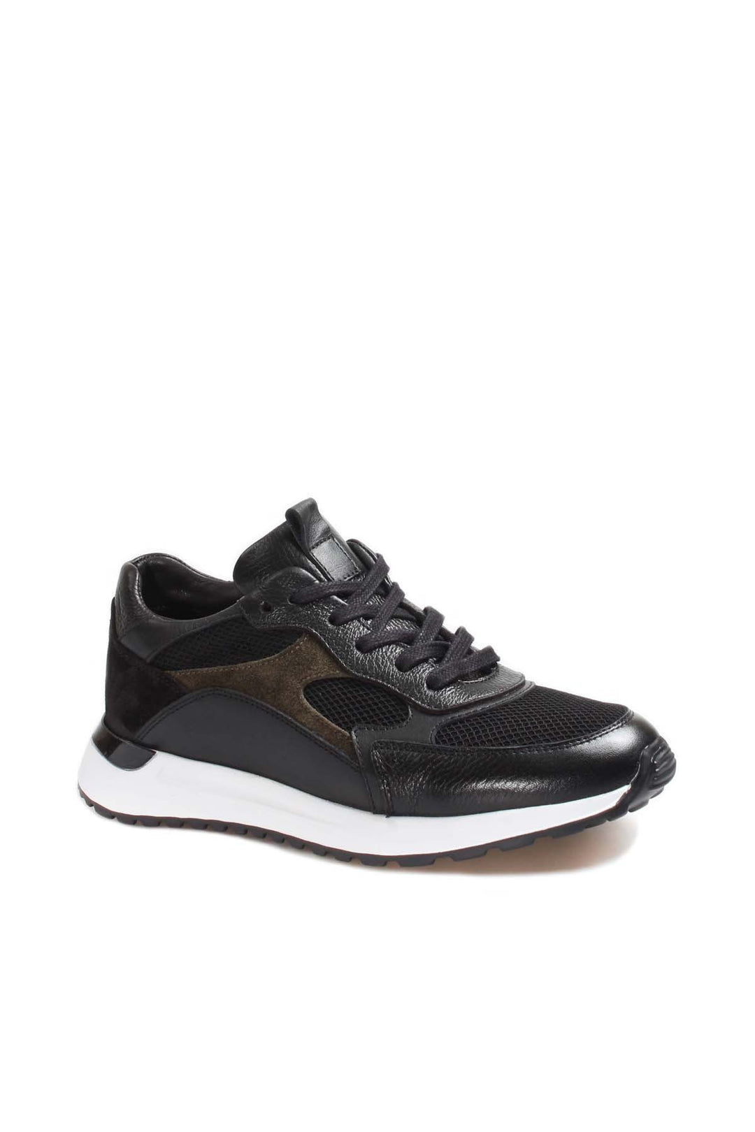 Men's Black Leather Sneakers with Mesh Panels and White Sole - Wessi