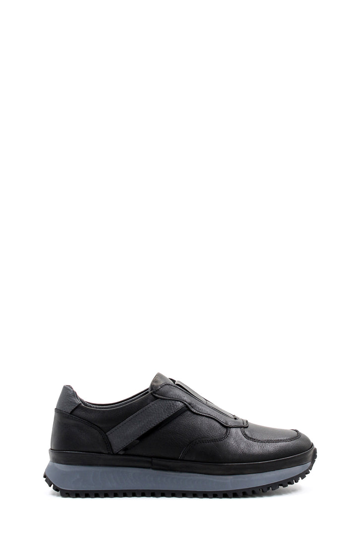 Men's Black Leather Slip-On Sneakers with Cushioned Sole - Wessi