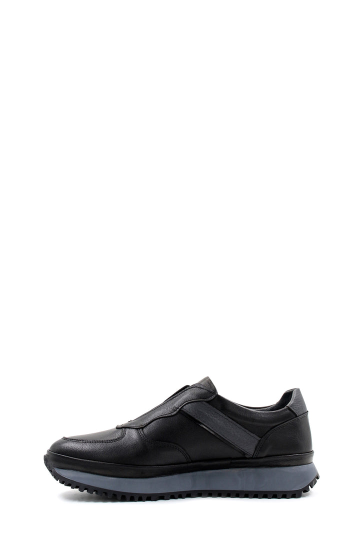 Men's Black Leather Slip-On Sneakers with Cushioned Sole - Wessi