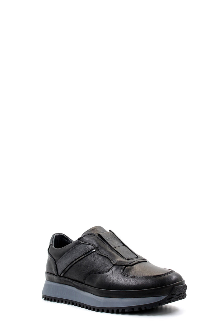 Men's Black Leather Slip-On Sneakers with Cushioned Sole - Wessi