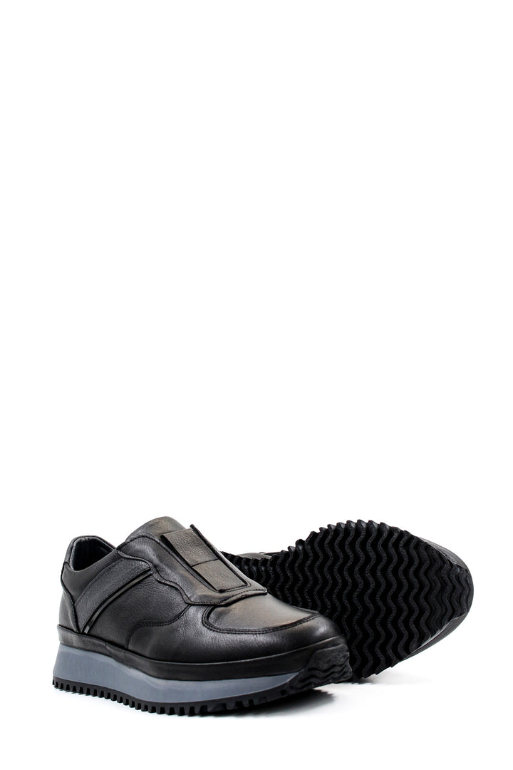 Men's Black Leather Slip-On Sneakers with Cushioned Sole - Wessi