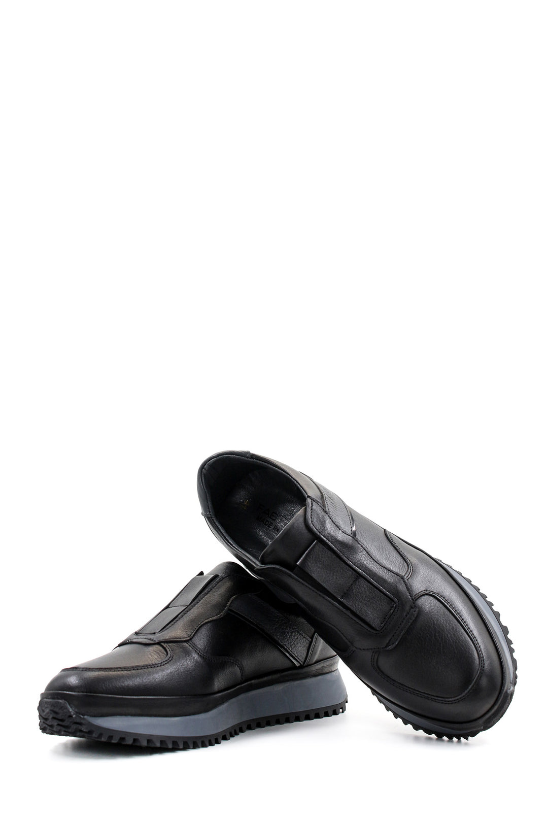 Men's Black Leather Slip-On Sneakers with Cushioned Sole - Wessi