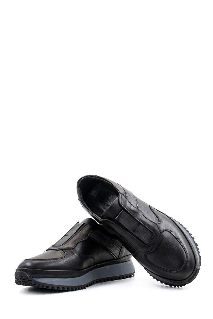 Men's Black Leather Slip-On Sneakers with Cushioned Sole - Wessi