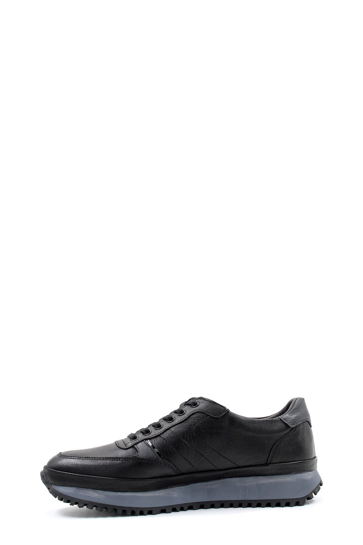Men's Black Leather Lace-Up Sneakers with Contrasting Sole - Wessi